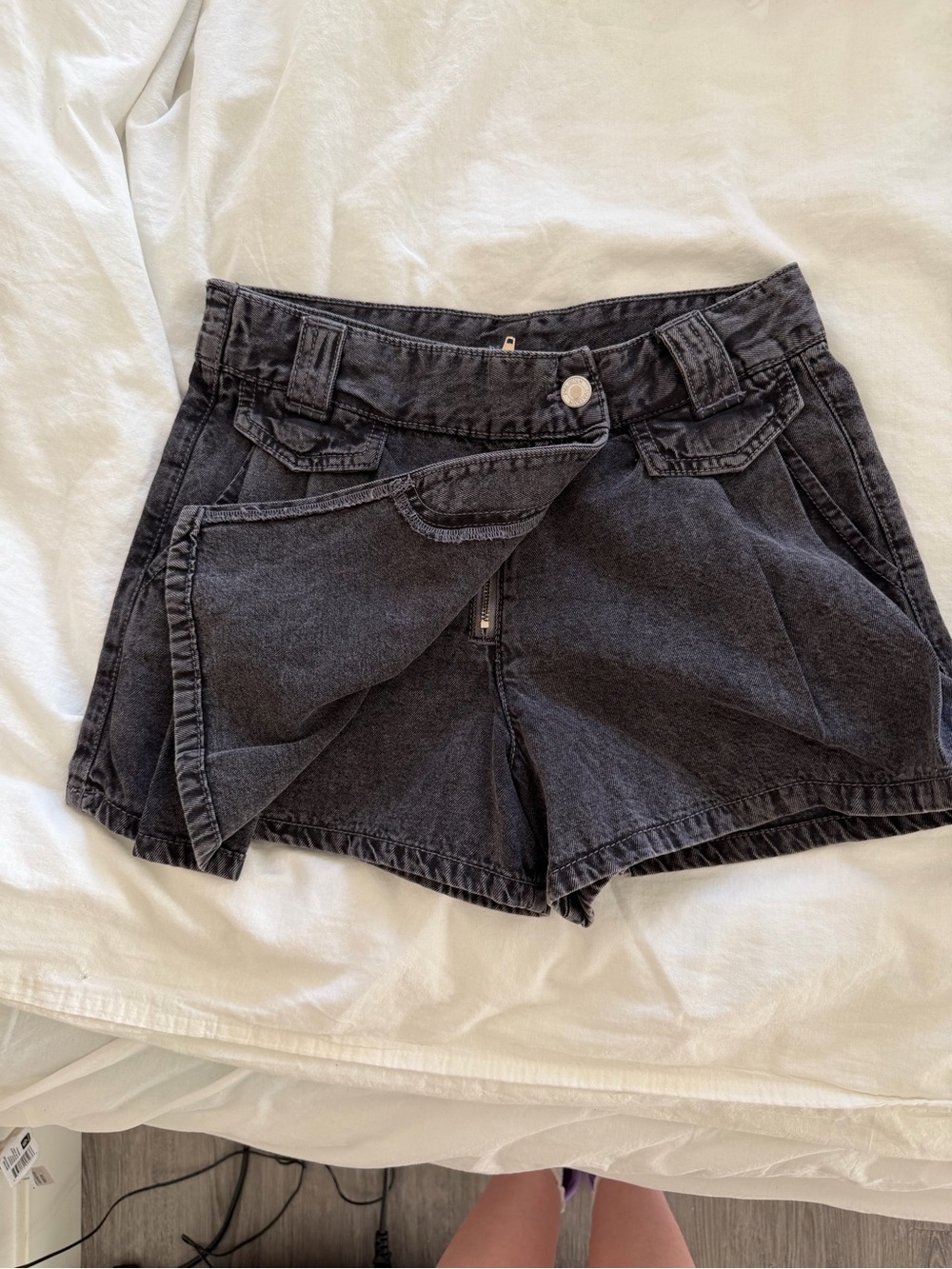 Zara Black High-Rise Denim Shorts - Skirt